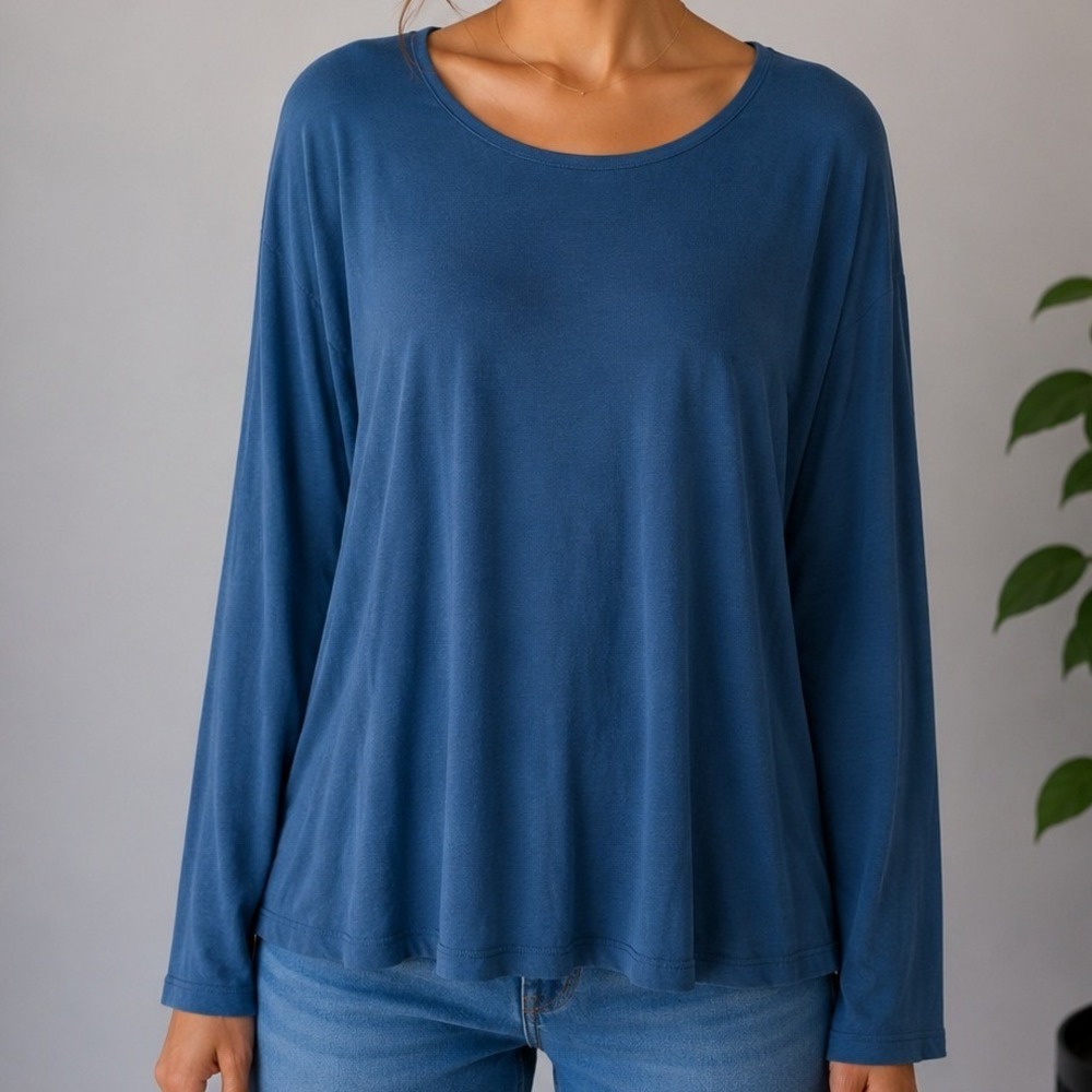Talbots Pima Cotton Long Sleeve Tee XL Blue Soft Casual Preppy Everyday Basic